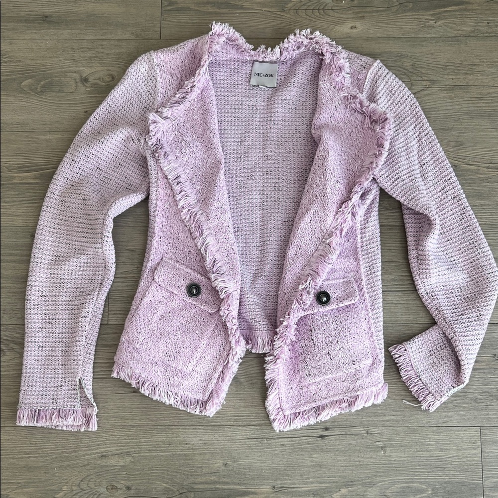 NIC+ZOE Lavender Textured Cardigan with Fringe